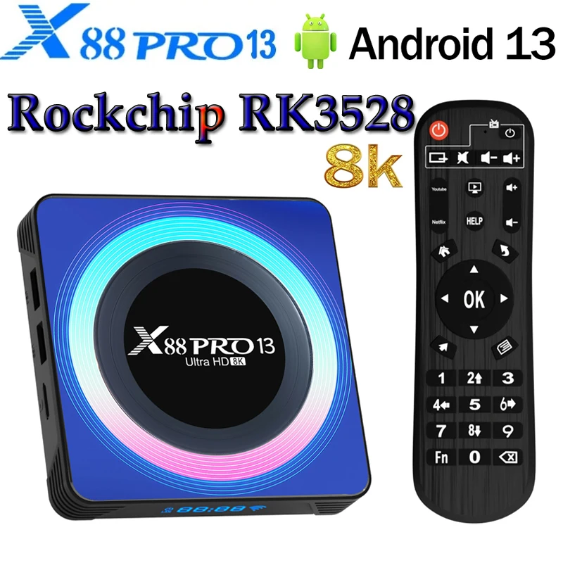 X88 PRO 13 RK3528 Quad-Core Smart TV Box Android 13 2.4&5G Dual Wifi6 8K 4K HD Wifi6 BT 4G 64G Set Top Box TVBOX Media Player