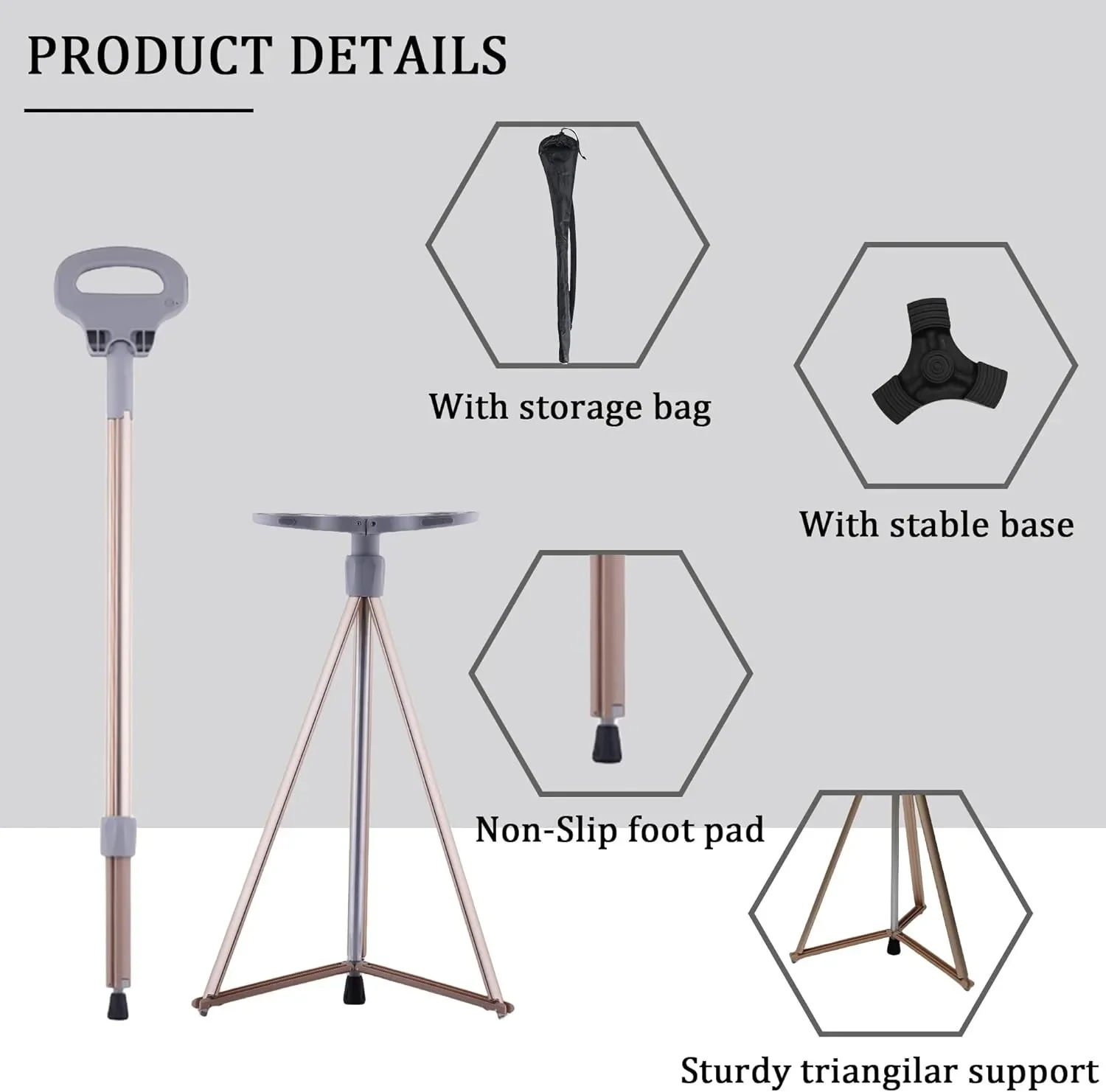 Aluminum Alloy Lightweight Portable Folding Stool Cane for Seniors Outdoor Converts Walking Stick to Seat 150kg Park Queue Trave