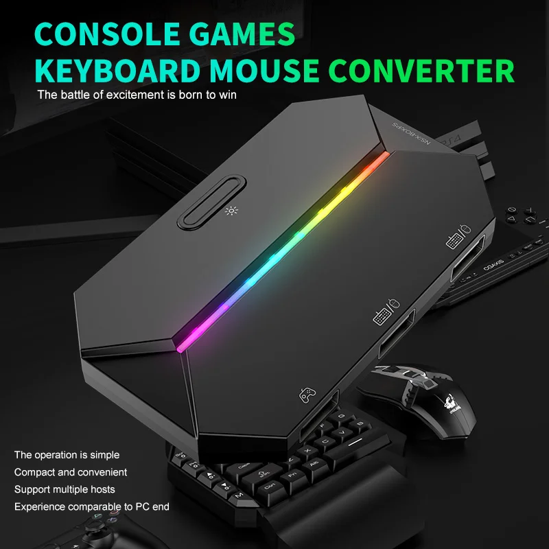 محول ألعاب G6L صغير ومحمول لوحة مفاتيح وماوس خفيفة RGB للتبديل Xbox PS4 5