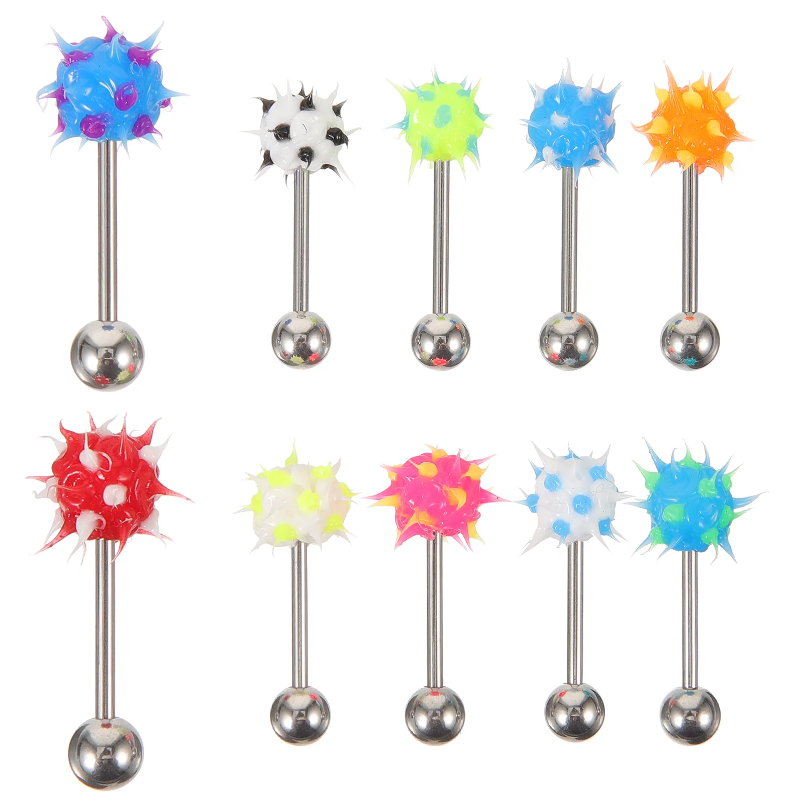 10 Pcs Daith Earrings Body Piercing Kit Hairy Ball Tongue Pin Safe Jewelry Stylish Stud Eyebrow Barbell Silicone