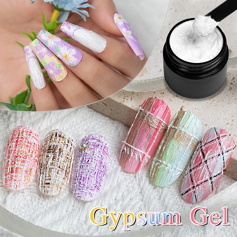 BOZLIN 5ml Gypsum Nail Gel Polish 3D Plaster Effect Carving Drawing Creative Design Sand Nail UV Gel Varnish Manicure Decoration