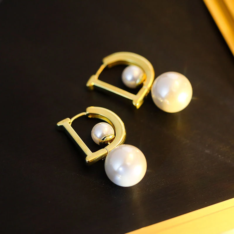 1p Earrings Air Pearl Pendant Drop for Women Girls New Trendy Elegant D-shaped Geometric Ear Buckle Party Jewelry Gifts