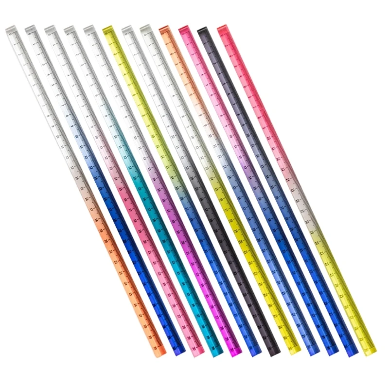 2Pcs Clear Colorful Ruler Kids Acrylic Ruler for School, Ruler with Centimeters, Millimeter and Inches, Assorted Color