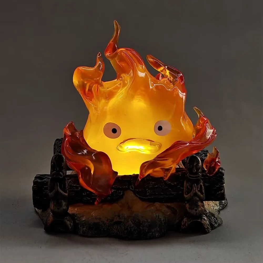 Desenhos animados Calcifer Escultura Lâmpada Figura, Vela Anime, Desktop Action Figures Estátua, Coleção Cartoon Model Toy, Presente do miúdo do ornamento