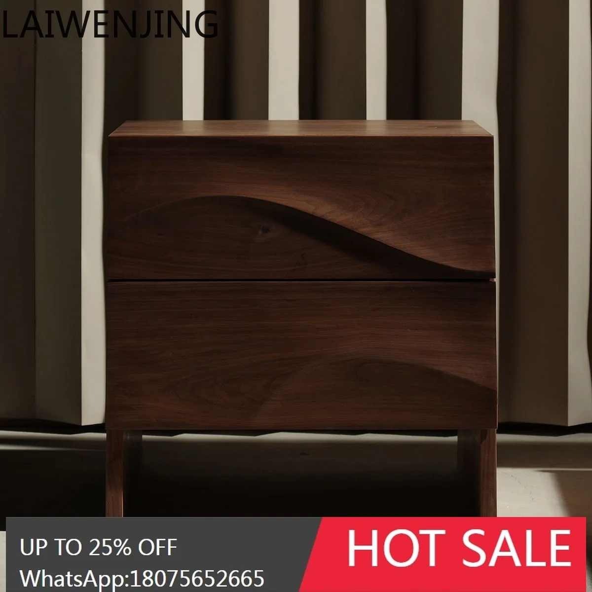 MJY Wave Strip Bedside Table All Solid Wood Bedside Table Bedroom Light Luxury Sense