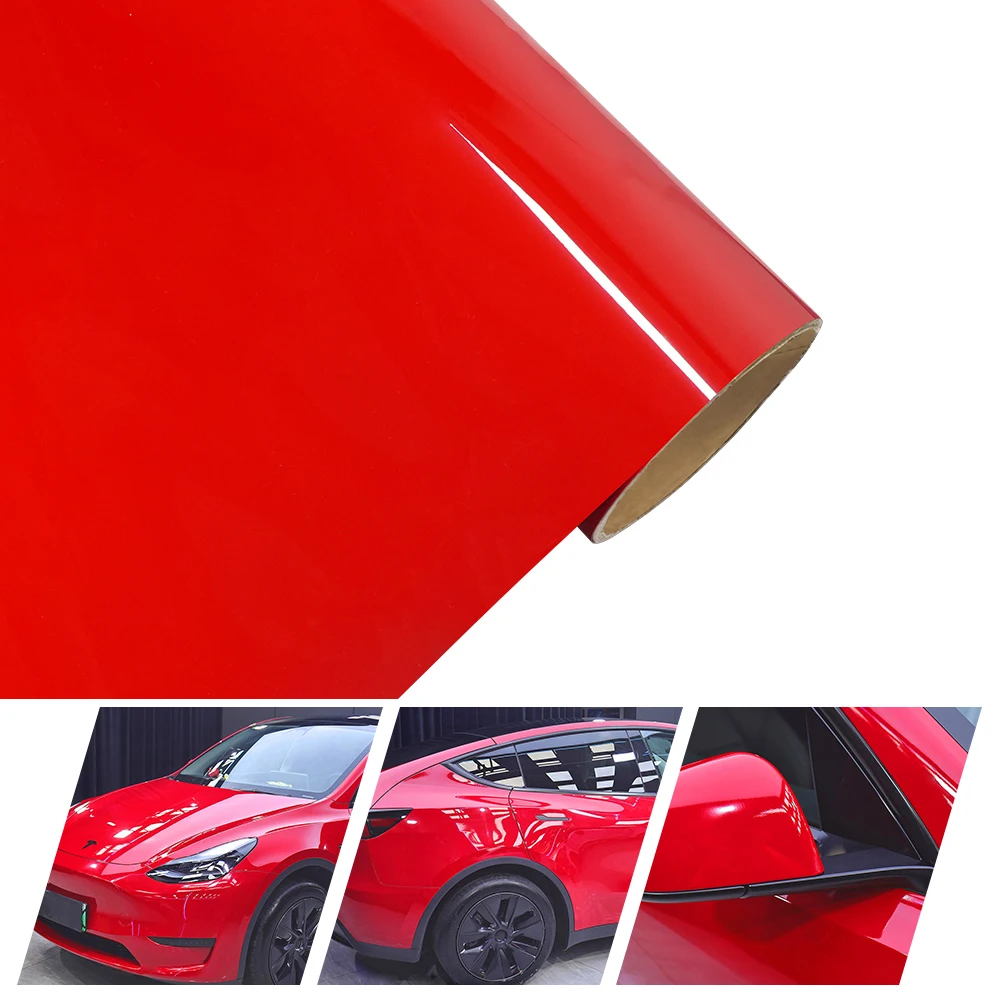 

Super Gloss Red Vinyl Film Wrap Sticker Decoration With PET Liner Air Bubble Free Car Protective Wrapping Roll Glossy Red Decals