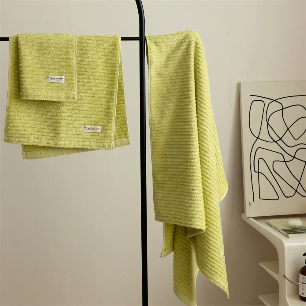 Plant Green Yellow 3D Stripes Cotton Towels Refreshing Summer Breathable Absorbent Towel  Face towel Beach Bathroom Bath Towel