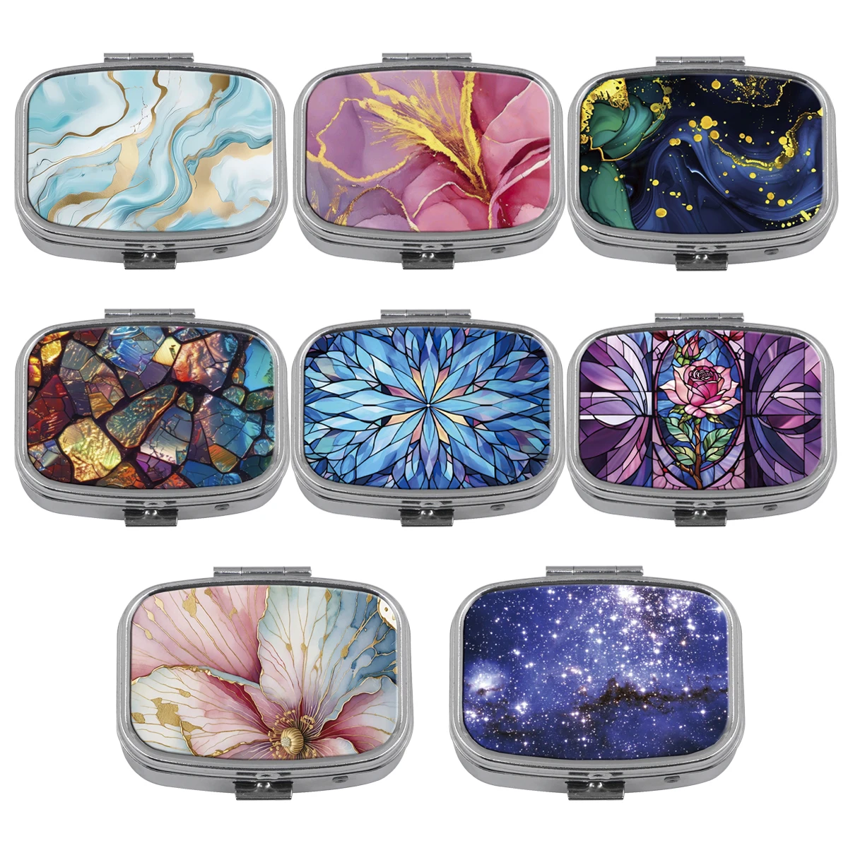 Stained Glass Metal Medicine Box Marbling Pill Packaging Health Products Moisture Resistant Storage Case Personalized Casket