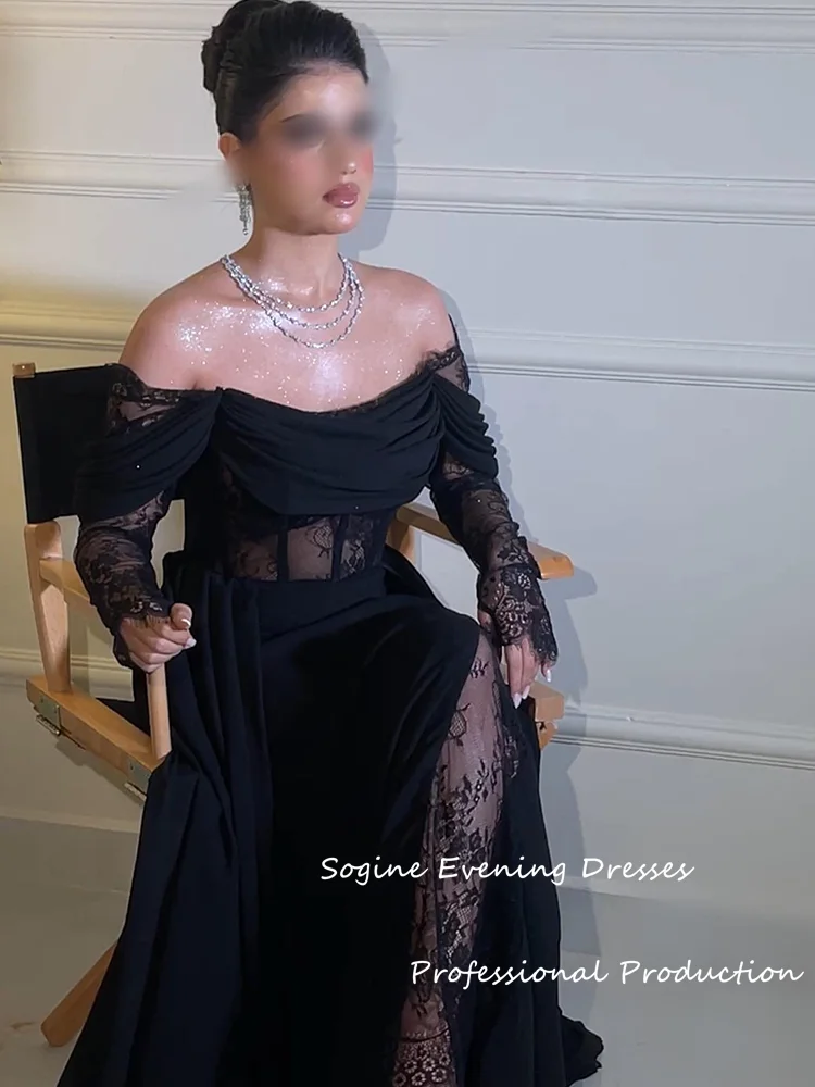 เซ็กซี่ลูกไม้ค็อกเทลปาร์ตี้ชุดอย่างเป็นทางการโอกาสพรหมชุด 2025 ปิดไหล่ยาว FBساتة ชุดแต่งงานเปลือย