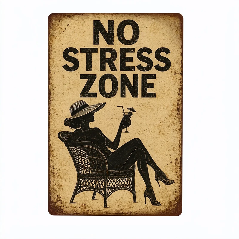 Relaxing Silhouette Metal Tin Sign - Wide Brim Hat Beach Wall Art, Tropical Holiday Plaque,20x30cm
