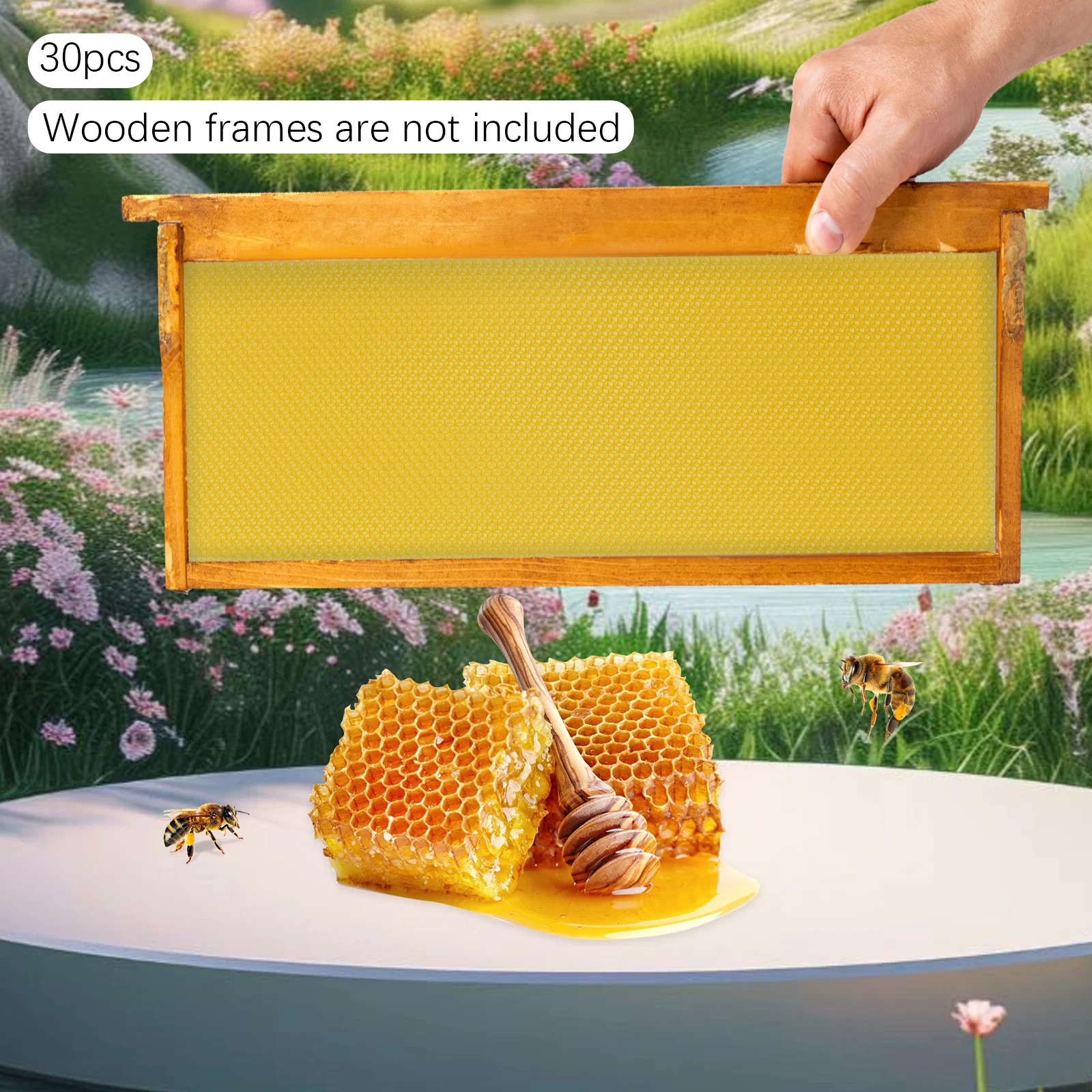 30 yellow honeycomb beeswax-coated sheets, waxed plastic portable deep frame honeycomb sheets