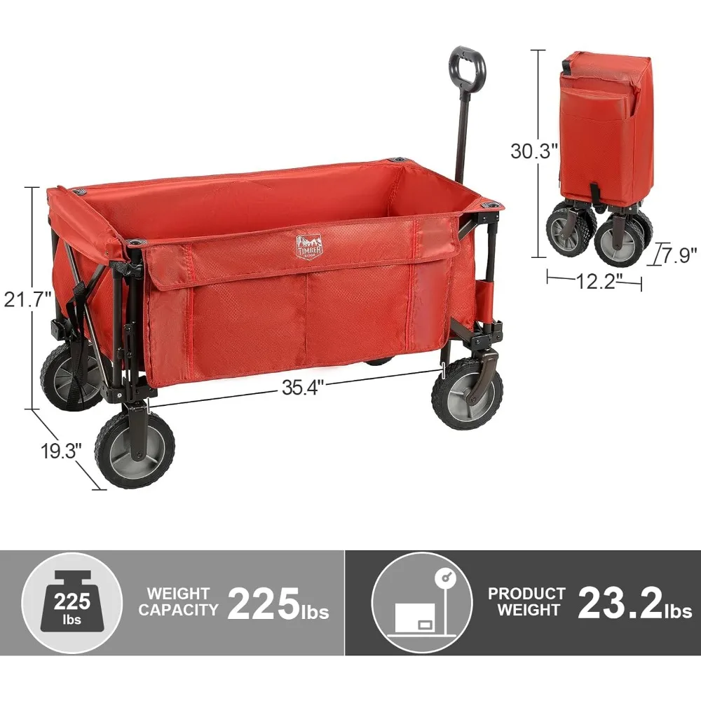 عربة عربة قابلة للطي شديدة التحمل مع عجلات لجميع التضاريس، سعة 225 رطل للتخييم في الهواء الطلق والتسوق على الشاطئ