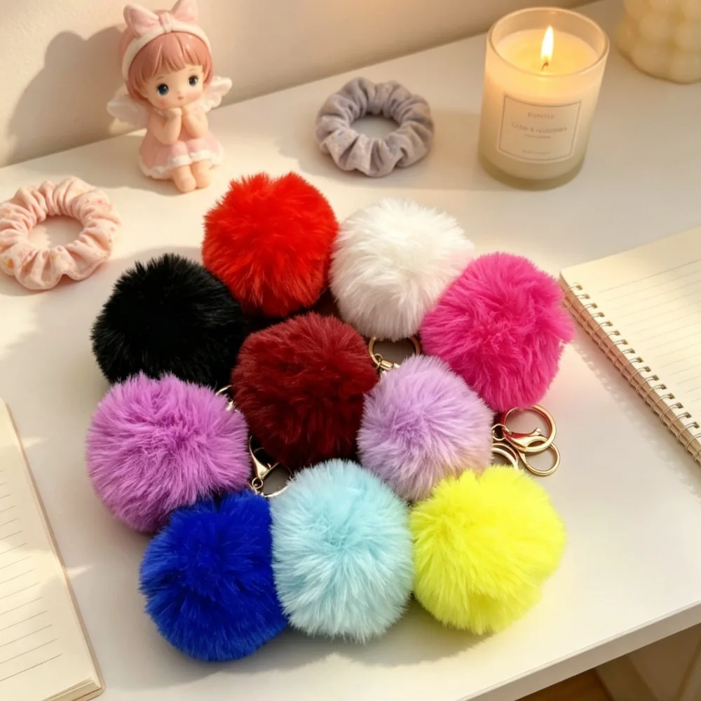 

Fluffy Faux Rabbit Fur Ball Keychain Cute Soft Pompom Pendant Colorful Bag Ornament Car Key Ring Lovely Fashion Gift for Girls