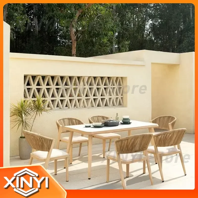 Outdoor Rattan Table Chair Set for Hotel B&B Restaurant Rust Proof Garden Patio Balcony Furniture Dining Set Outdoor