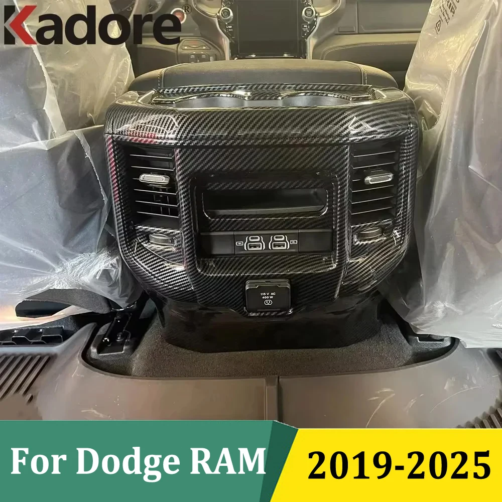 

For Dodge RAM 2019-2025 ABS Carbon Fiber Rear Armrest Air Conditonnal Vent Cover AC Outlet Trim Car Styling Accessories