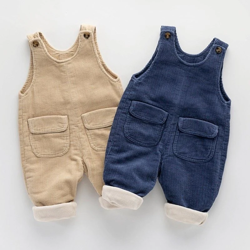 1 2 3 4 Years Toddler Girls Boys Overalls Autumn Winter Thicken Warm Corduroy Jumpsuit Baby Rompers Kids Pants Birthday Present