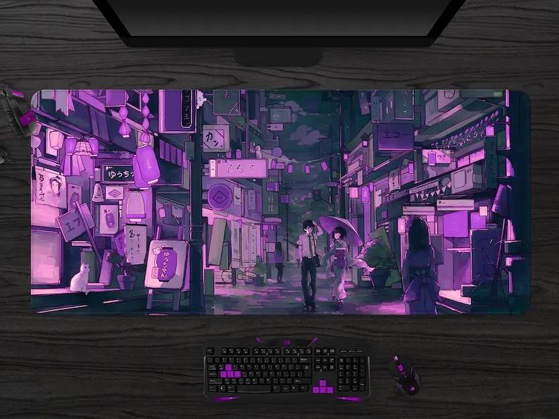 Tokyo Street Bureaumat Japanse Muismat Paars Anime Bureaumat Xl Xxl Gaming Japan Stad Muismat Muismat Bureauaccessoires