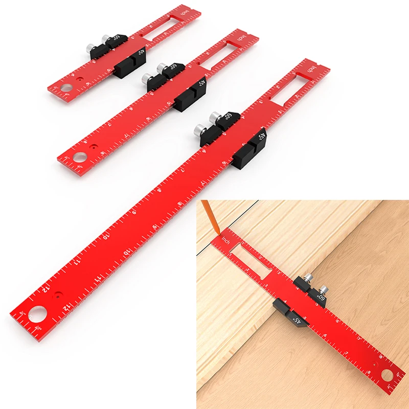 

Woodworking Tools Ruler Pocket Ruler Layout Tool Aluminum Precision Ruler with T-Track Metal Slide Stops,Inch and Metric Scale