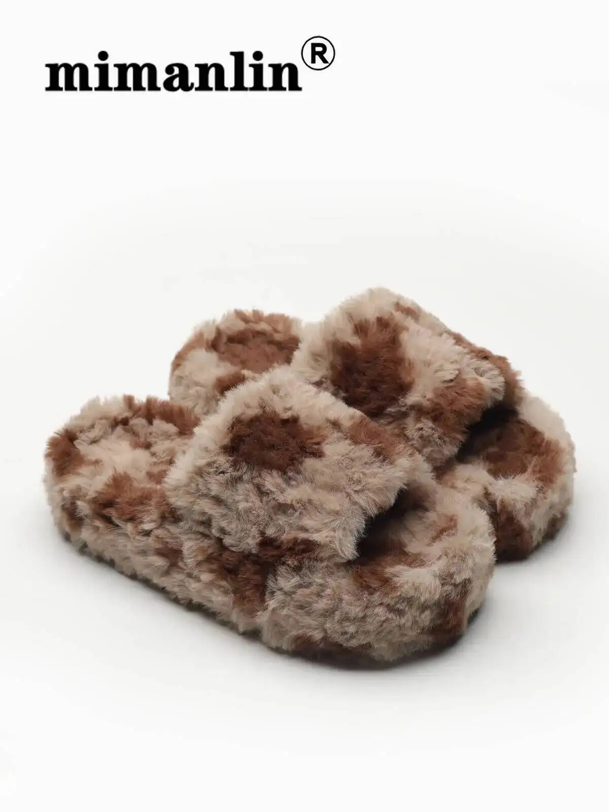

Fur Slippers Women's Outdoor Furry Mules Brand Leopard Print Thick Soled New Autumn Winter Fleece Lined Cotton Slippers