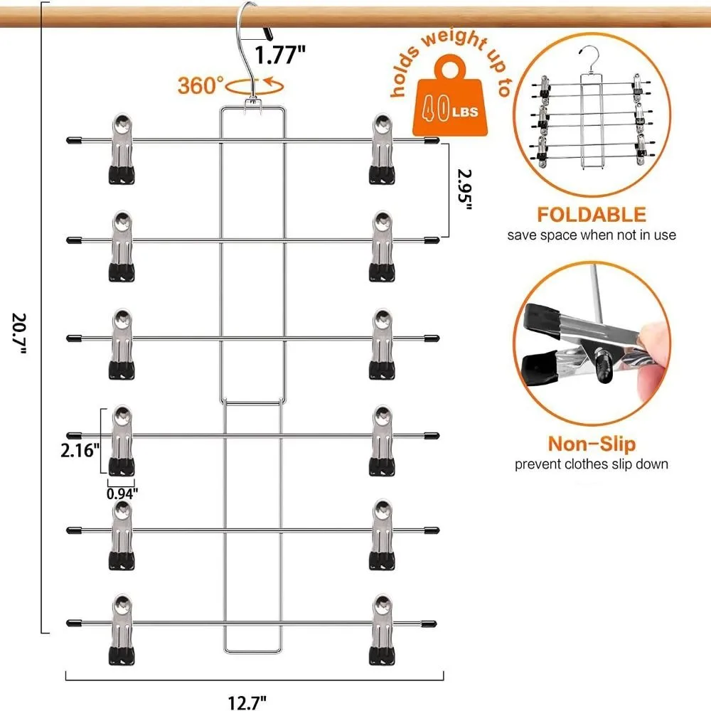 6 Layer Clothes Hangers Multilayer Skirt Trouser Hanger for Pants Non Slip Metal Hanger Clips Clothing Storage Rack Holder