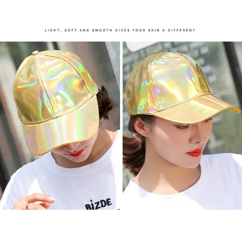 1PCS New laser skin reflective hat fashion trend gradient color color leather baseball cap wholesale