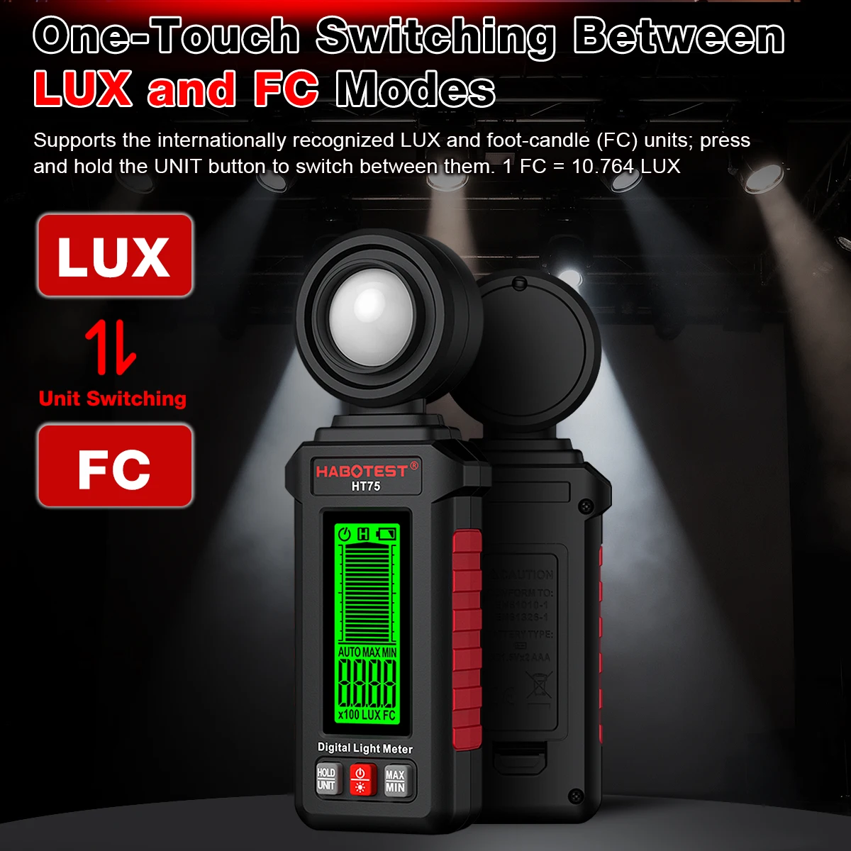 HT75 Portable Digital Lux Meter 0~200000Lux LUX/FC Unit Switching Digital Illuminance Meter High Accuracy Pocket Luxmeter view 5