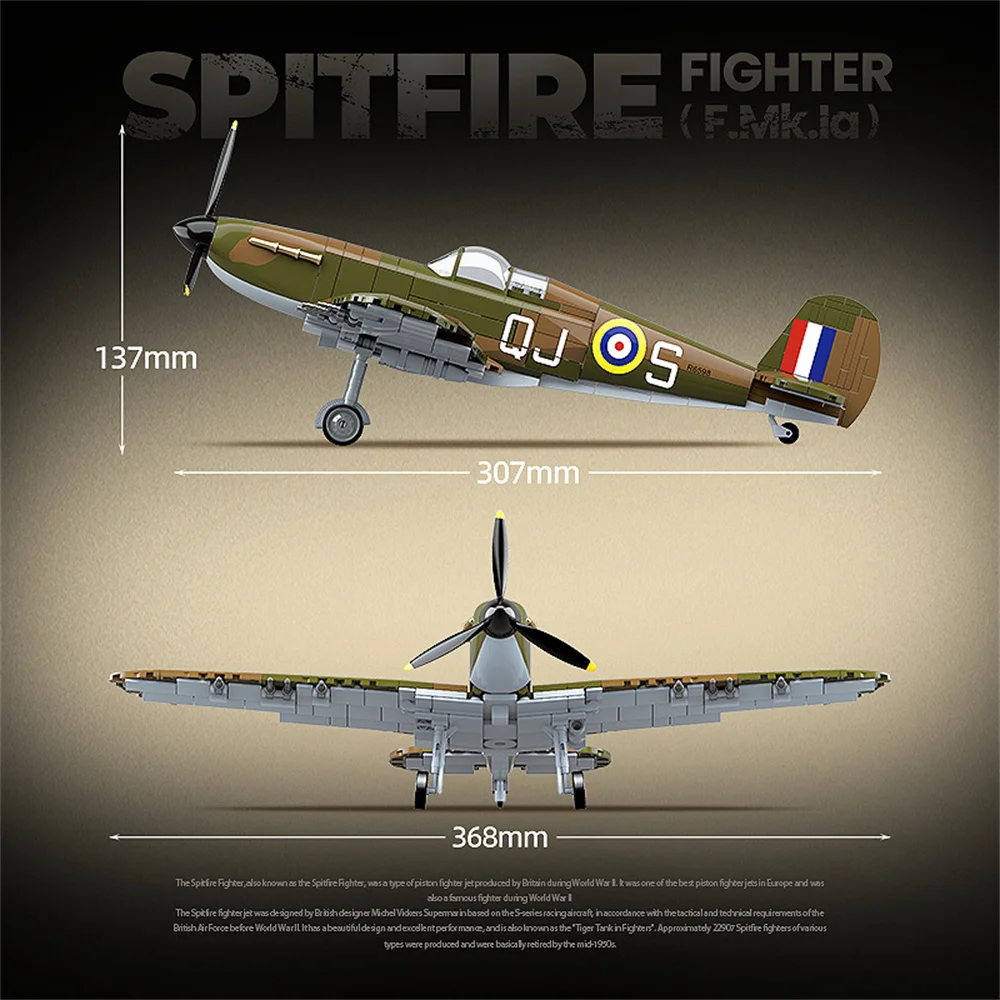 World War 2 WW2 Army Military Soldiers SWAT UK: Spitfire Fighter F MK. la type Model Building Blocks Bricks Children\'s Toys Gift