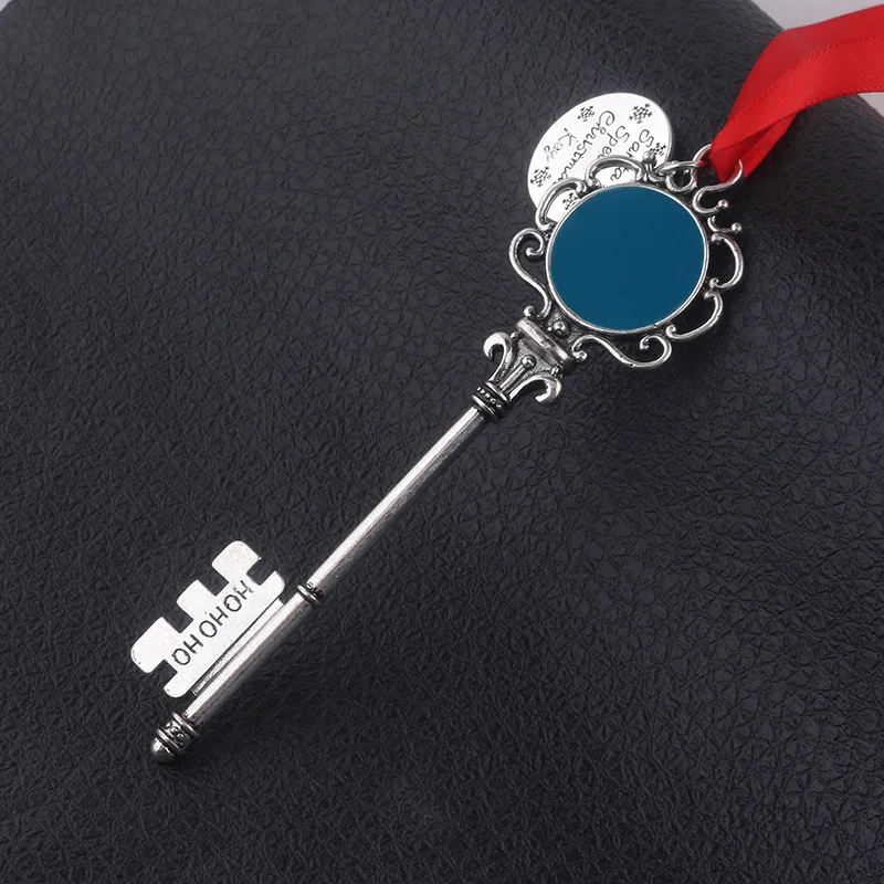 Creative Christmas Santa Magic Key Pendant Keychain Red Ribbon Rope Chain Christmas Tree Ornament Gift 2021 Fashion Jewelry