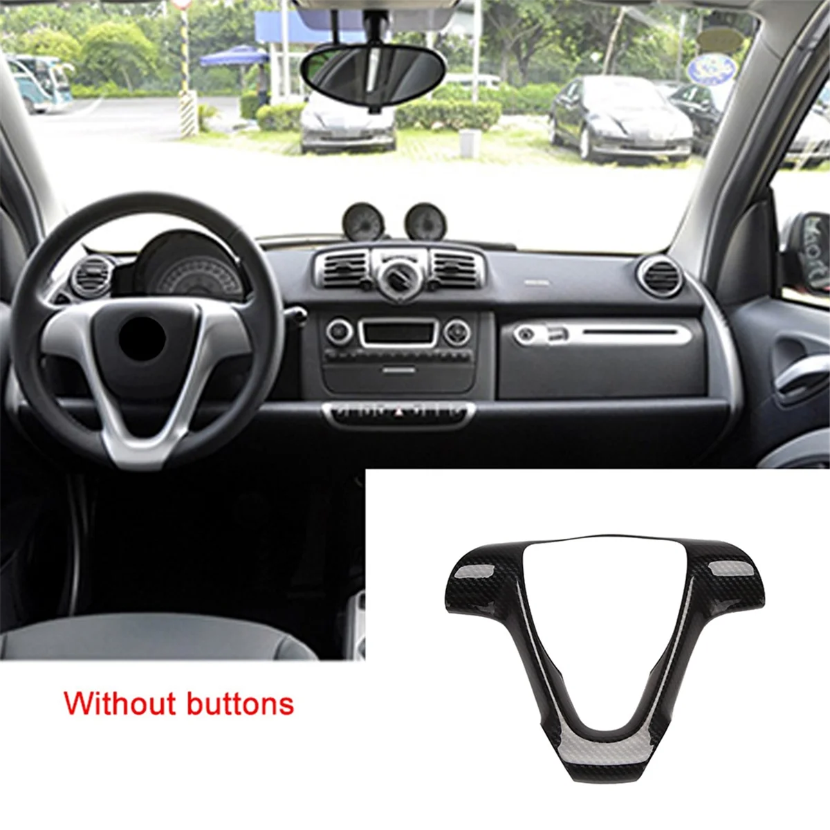 Carbon Fiber Car Steering Wheel Frame Decorative Sticker Accessories for Mercedes Benz Smart Fortwo 451 2009-2014 view 3