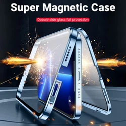 Double Sided Glass Metal Frame Magnetic Phone Case For iPhone 17Pro Max 16Pro 15 14 13 12Pro Max X 8 7 14 13 Camera Lens Cover