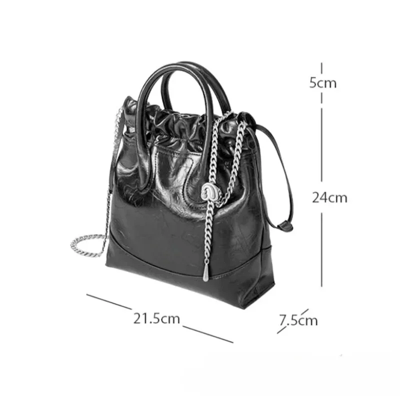 

RAINBOW Stray New Trumpet Hand Bill of Lading Shoulder Pleated Crossbody Soft Cowhide Bucket Bag Female Women's Backpack Retro