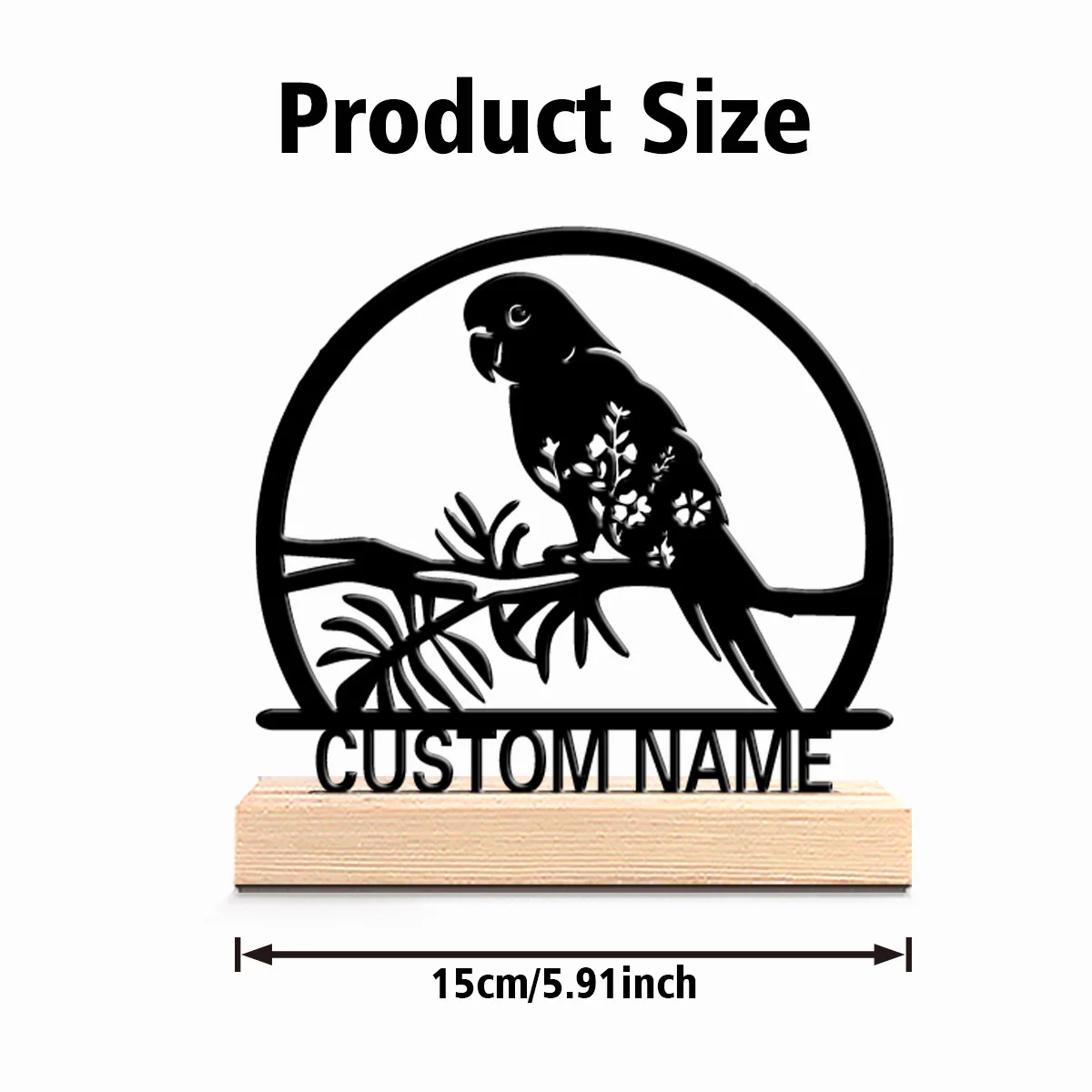 1pc Cartoon Personalized Custom Parrot Metal Statues Wooden Frame Wall Decor for Living Room Bedroom Eclectic Mystical Home