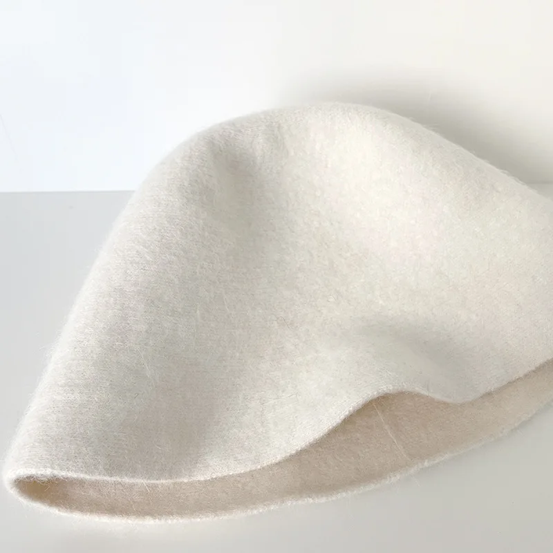 High Quality Double-sided Wear Beanie Women Pure Wool Angora Rabbit Bucket Hat Female Classic Design Soft Warm Japanese Cap Lady
