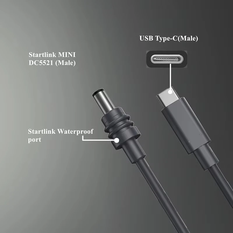 50M Starlink Mini USB C to DC Cable 140W PD 28V 5A 16AWG Fast Charging Wires Customized Length Waterproof Mini DC Charging Cable