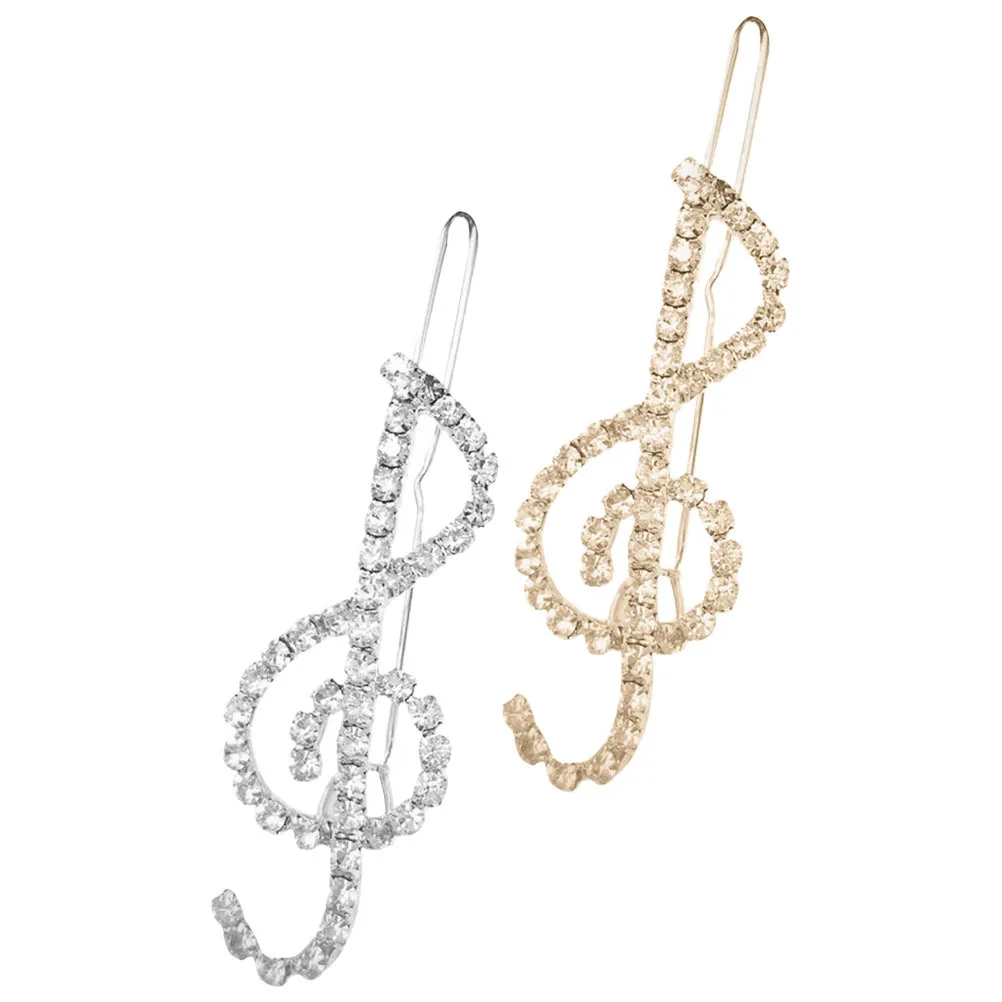 

2 Pcs Music Note Hair Barrettes Rhinestone Accessories Musical Clip for Notes