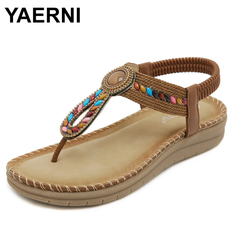 Новая летняя обувь, женские богемные сандалии на плоской подошве, женские удобные пляжные шлепанцы на плоской подошве, повседневная обувь с мягкой подошвой