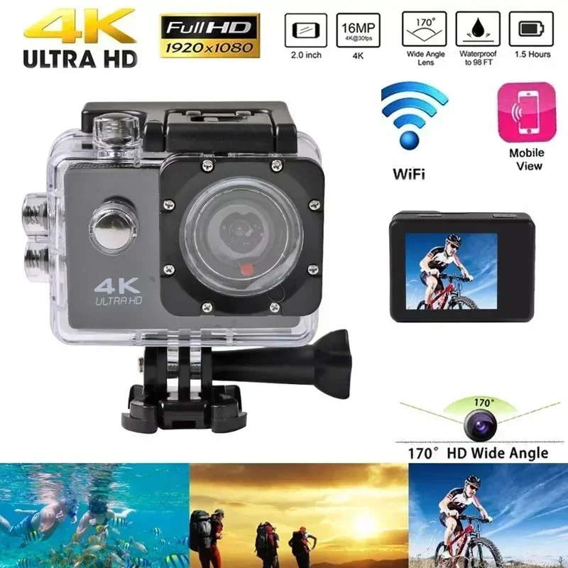 Professional waterproof outdoor sports digital video camera,12MP WiFi sports camera 4K 25fps Ultra HD,170-degree wide-angle lens