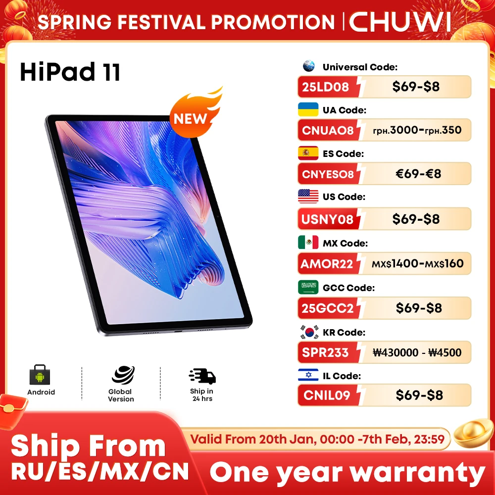 Global Version 2024 CHUWI HiPad 11 Tablet Android 14 10.95