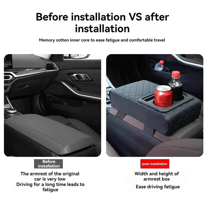 Auto Center Console Armrest Pillow With Cup Holder Memory Foam Car Armrest Cushion Phone Holder Storage Bag For Most Car