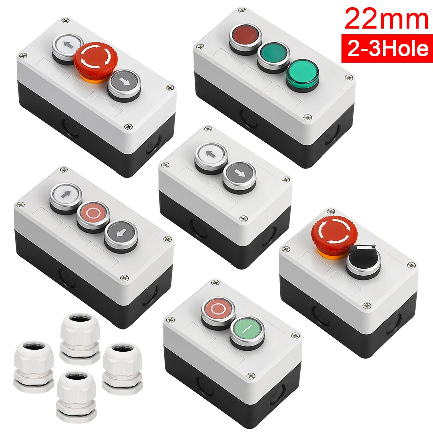 Push Button Switch Control Box Hand-held Self Start Stop Emergency Waterproof Knob Box Electrical Industrial LA38 22mm Light