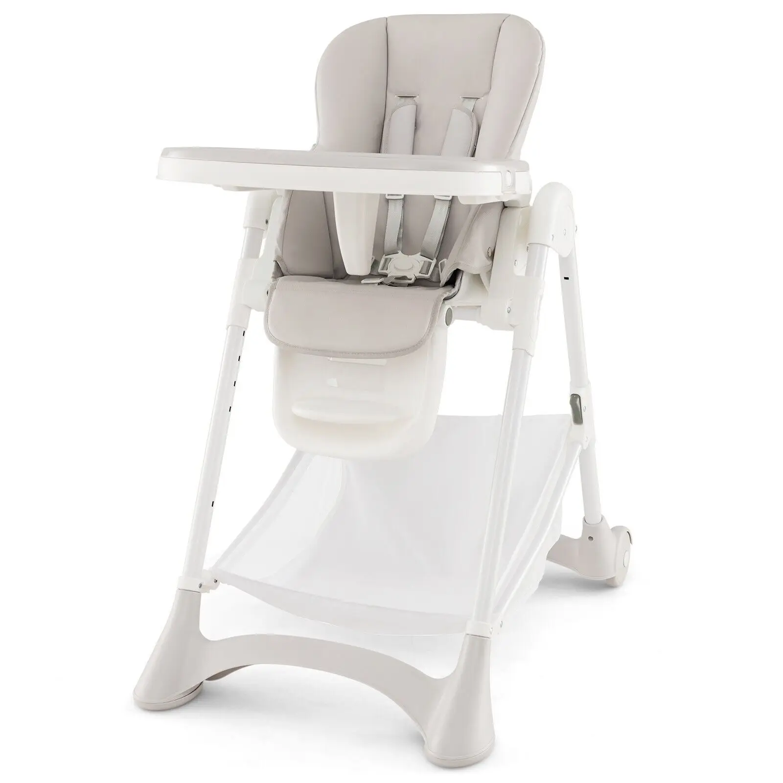 GOFLAME Folding Baby High Chair Adjustable Convertible High Chair W/ Detachable Cushion