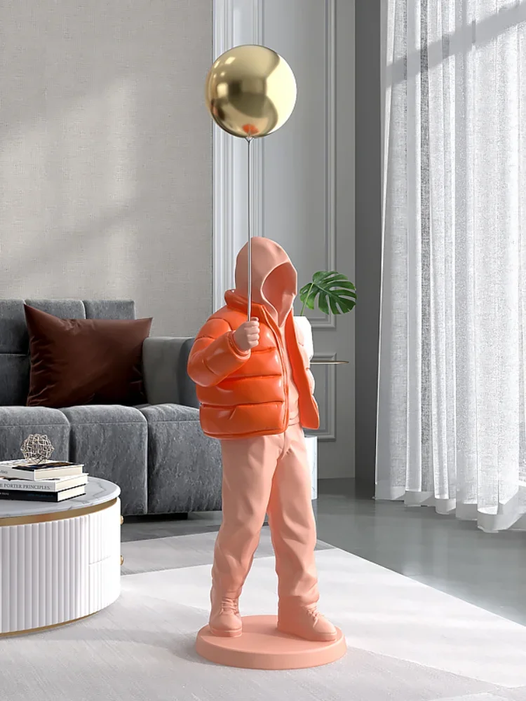 Nordic Style Originality Balloon Boy Floor Figure Statue Home Decoration Large Landing Living Room Decor Sculpture Figurine