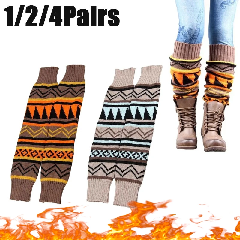 1/2/4Pairs Bohemian Knitted Winter Leg Warmers Thick Soft Footless Knee High Socks High Quality Warm for Women Cozy Home Outdoor