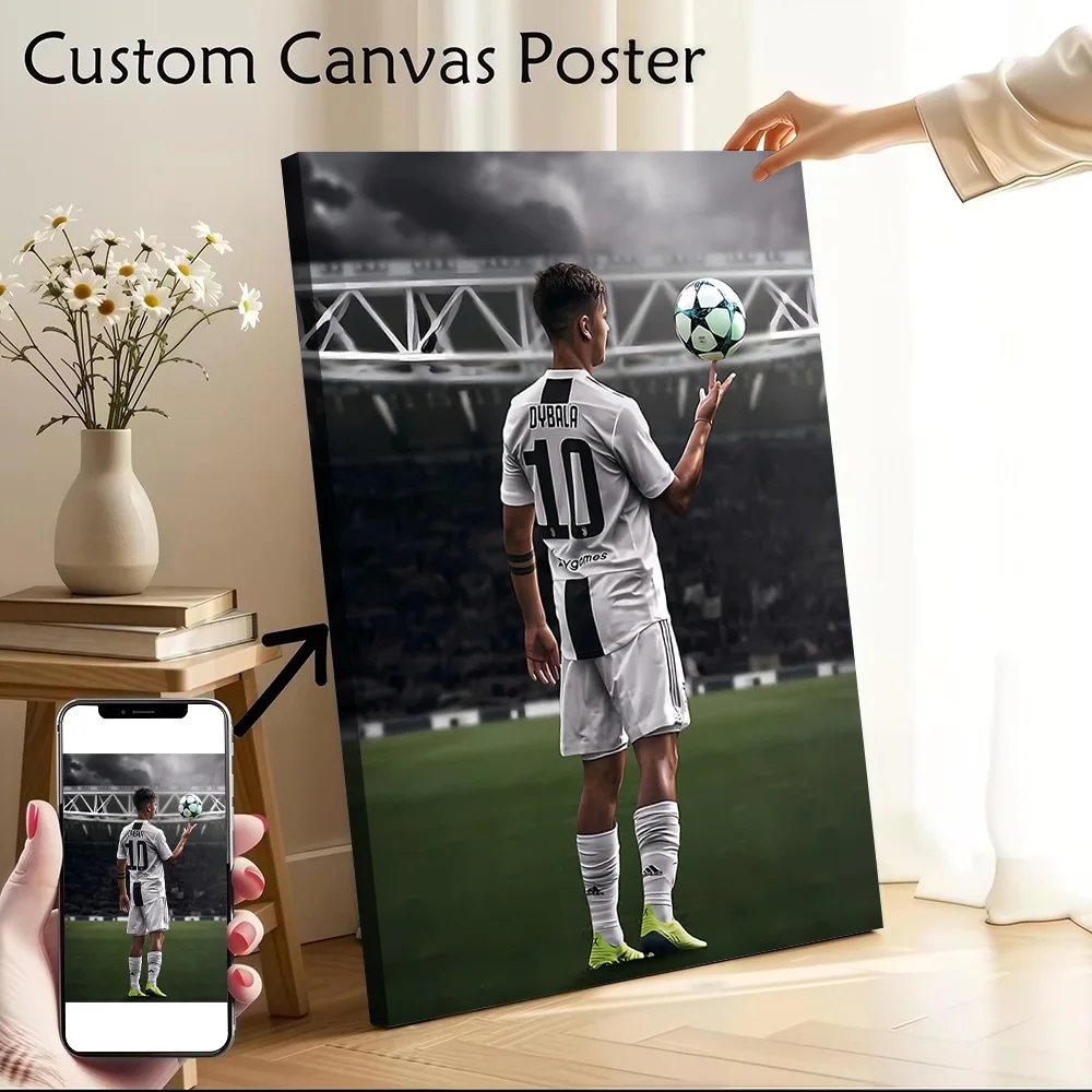 Footballer Dybala With Soccer Ball Canvas Poster Wall Art Customizable High Quality Printed Picture for Decor Living Room Mural