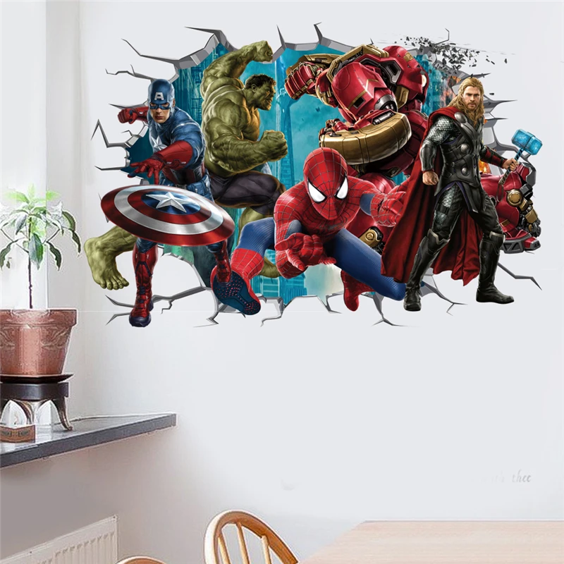 Autocollants Muraux 3D Marvel Avengers, Décoration Murale pour Chambres d\'Enfants, Salon, Chambre à Coucher, Super pour Garçon, Affiche de Film