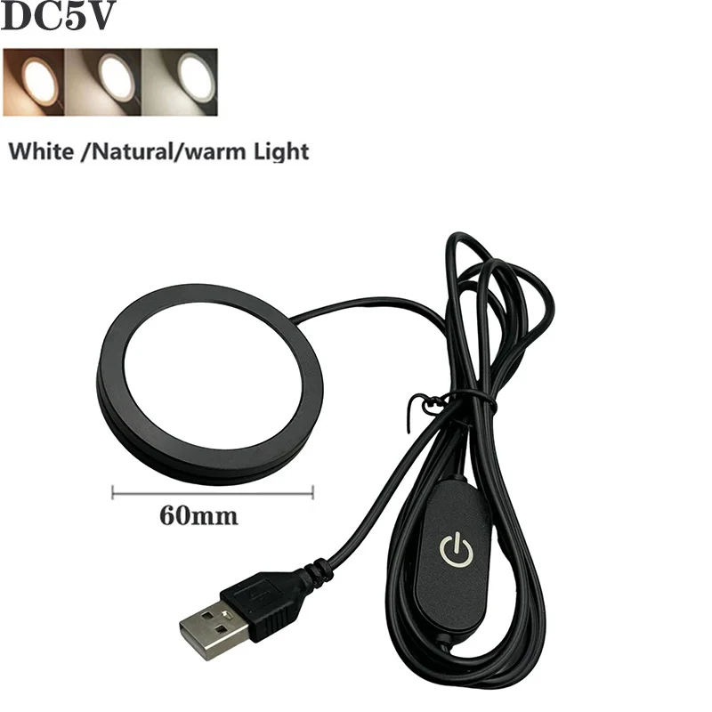 DC5V 10W LED Spotlight Touch Dimming USB Ultra-thin Cabinet Mini Lamp with Switch DIY Display Jewelry Ceiling Downlight.