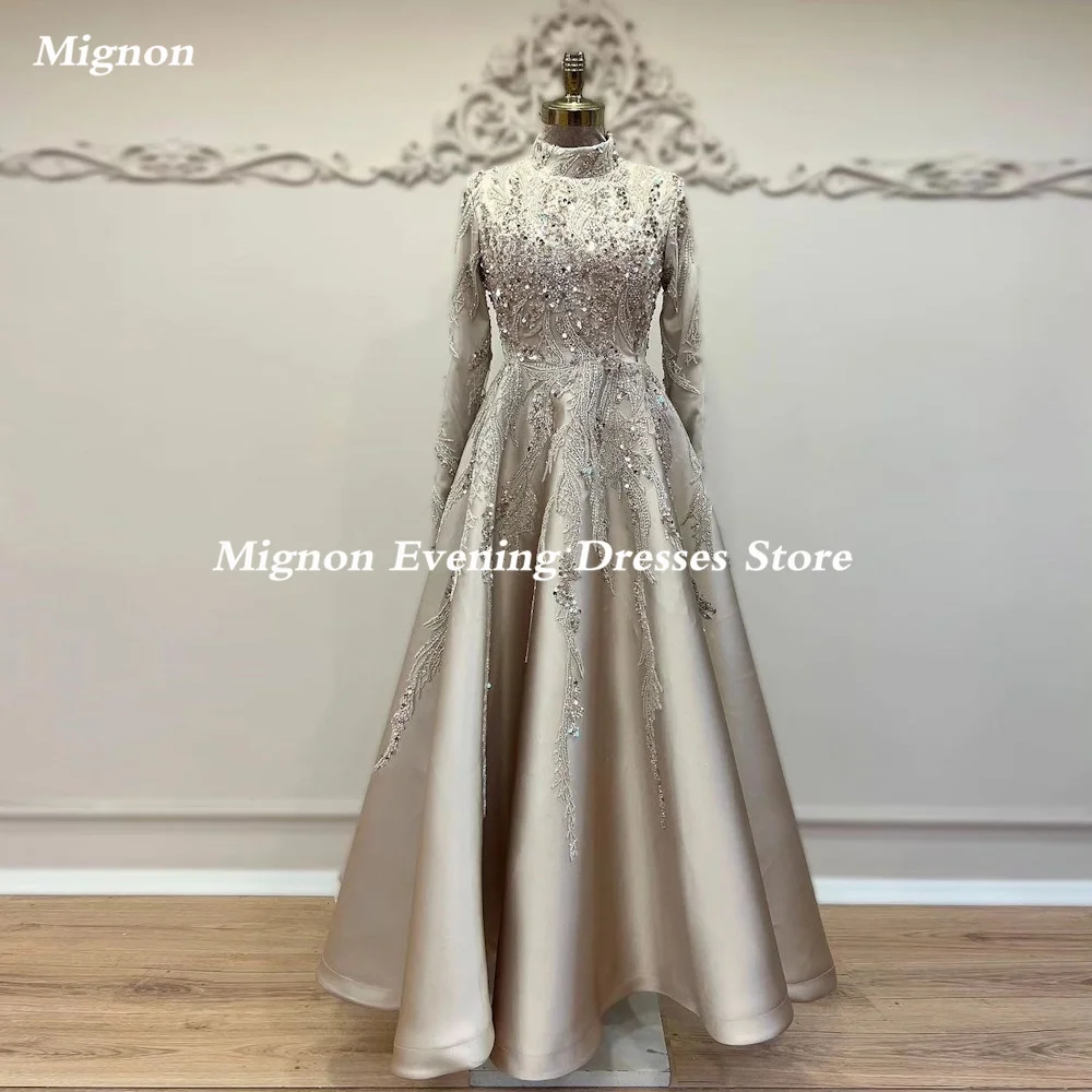 

Mignon Satin A-line Scoop Neckline Applique Ruffle Prom Gown Ankle-length Formal Elegant Evening Party Dress for Women 2023