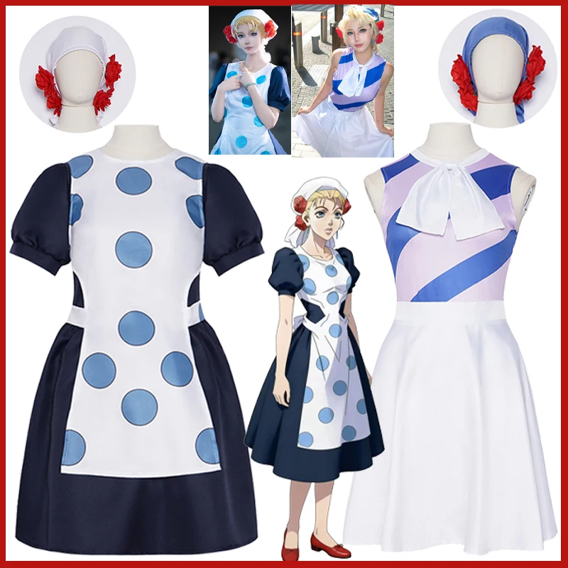 

Anime JoJo Suzi Q Maid Apron Cosplay Costume Bizarre Adventure Susie Q Servant Dress Carnival Party Tops Skirt Woman Sexy Suit