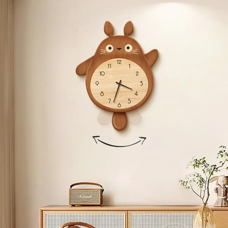 

Wall Clock Cartoon Wooden Pendulum Swingable Wall Clocks Noiseless Cute Creative Clock Living Room Home Decorations