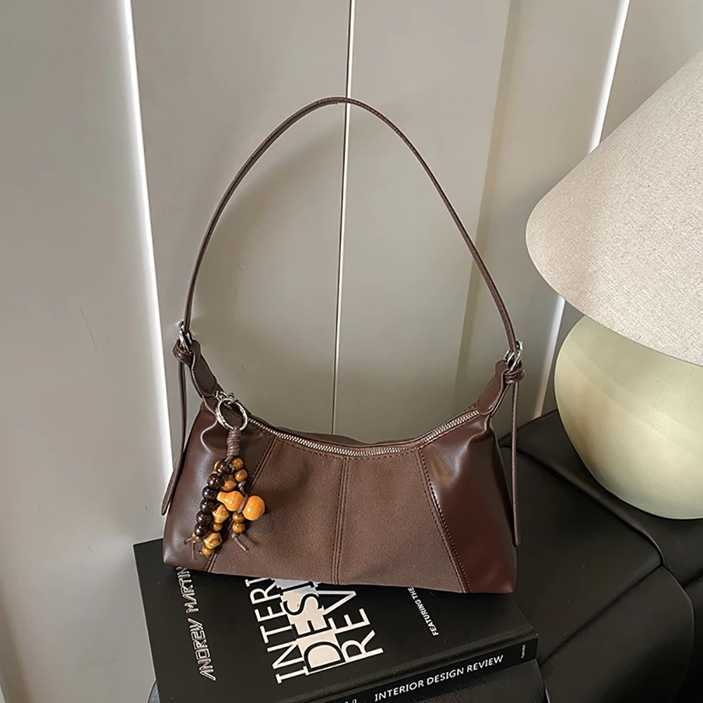 Frosted Pu Patchwork One Shoulder Bag Women's Korean Fashion Light Luxury Underarm Bags High Grade Daily Commute Armpit Packs